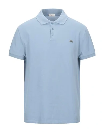 Shop Celine Man Polo Shirt Sky Blue Size Xxl Cotton