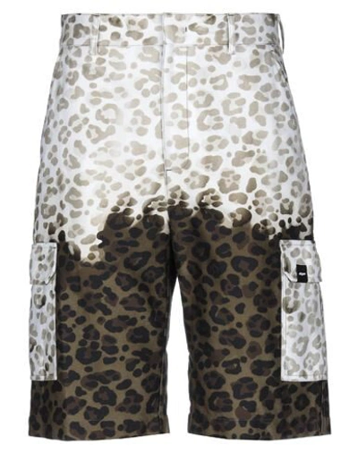 Msgm Green Leopard Bermuda Shorts In Green