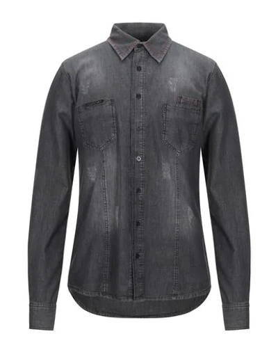 Shop Philipp Plein Denim Shirts In Grey