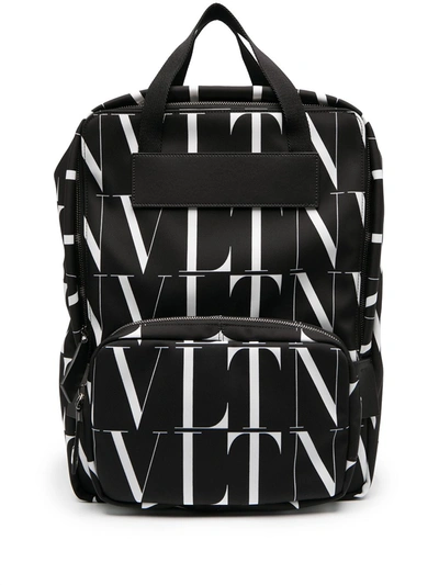 Shop Valentino All-over Logo Print Backpack In Black