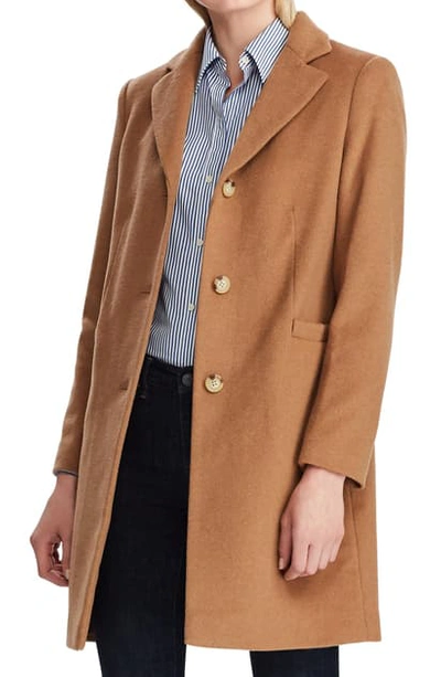 Shop Lauren Ralph Lauren Wool Blend Reefer Coat In Old Old Camel