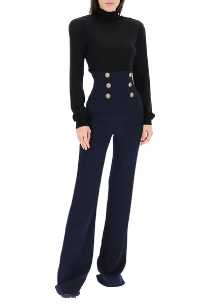 Shop Balmain Turtleneck With Golden Buttons In Black