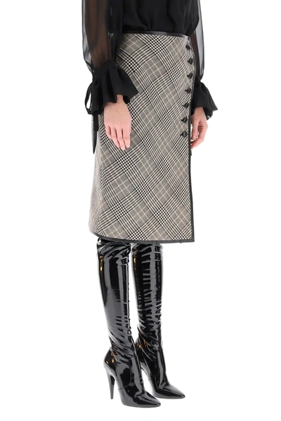 Shop Saint Laurent Prince Of Wales Wool Midi Skirt In Beige,black