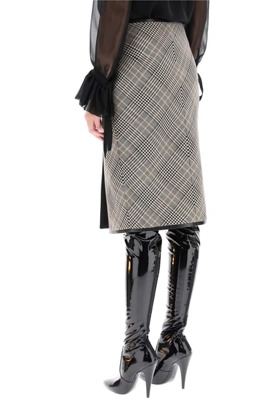 Shop Saint Laurent Prince Of Wales Wool Midi Skirt In Beige,black