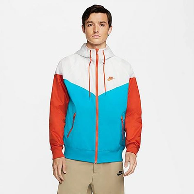 Shop Nike Men's Sportswear Colorblock Windrunner Hooded Jacket In White/blue