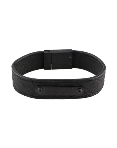 Shop Saint Laurent Man Bracelet Black Size M Soft Leather, Metal