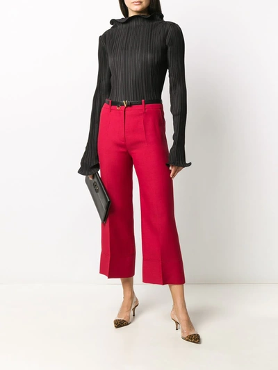 Shop Valentino Cropped Virgin Wool Trousers In Red