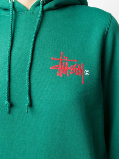 Shop Stussy Logo Print Drawstring Hoodie In Green