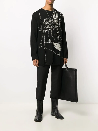 Shop Yohji Yamamoto Bug Print Crew Neck Jumper In Black