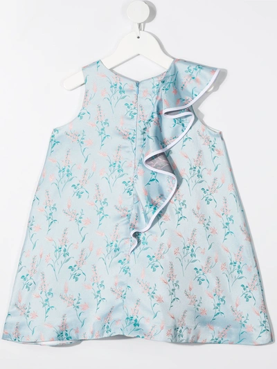 Shop Hucklebones London Floral-print Ruffle-detail Dress In Blue