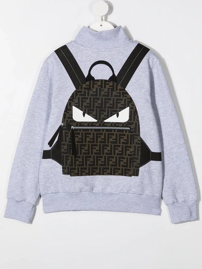 Fendi Teen Ff Motif Backpack-print Sweatshirt In Grey