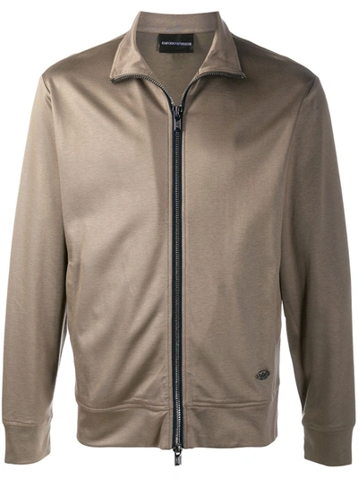 Shop Emporio Armani High-neck Cotton Track Jacket In Brown