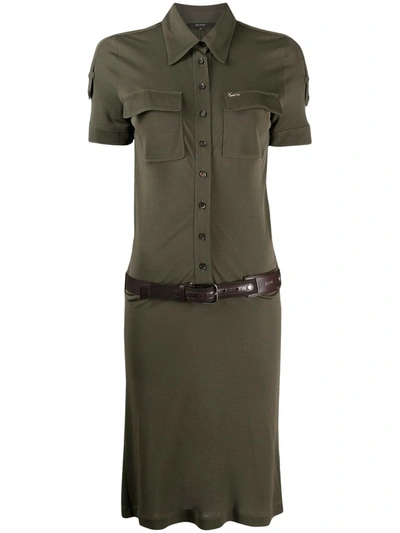 Shop Gucci Belted Jersey Dress In Green