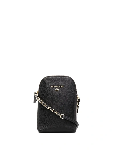 Shop Michael Kors Leather Shoulder Bag With Chain-link Strap In Black