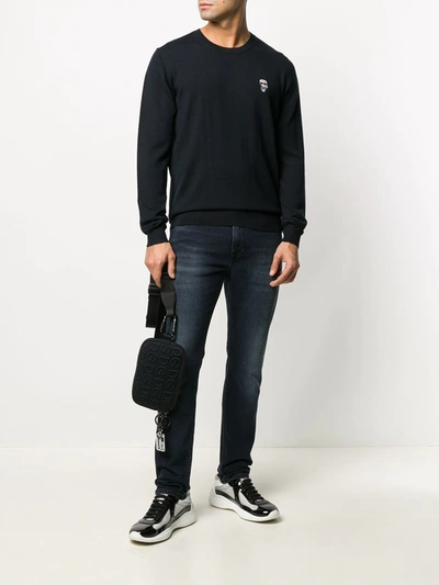 Shop Karl Lagerfeld Ikonik Logo Wool Jumper In Blue