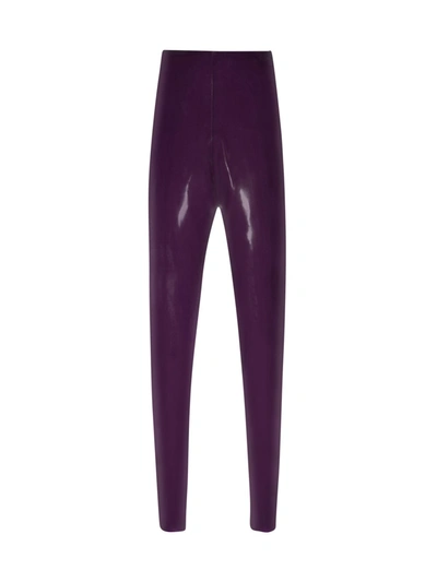 Shop Saint Laurent Latex High Waisted Leggings In Pink & Purple