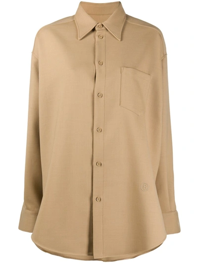 Shop Mm6 Maison Margiela Oversized Logo Shirt In Neutrals