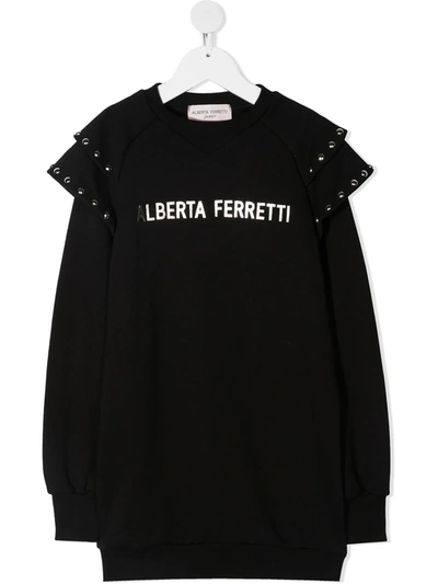 Shop Alberta Ferretti Ruffle Detail Sweatshirt Dress In Black