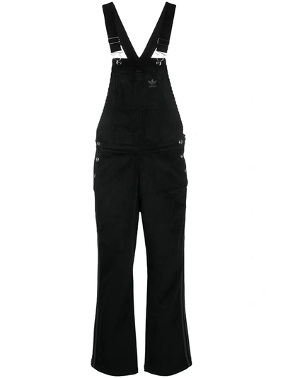 Shop Adidas Originals Flared Corduroy Dungarees In Black