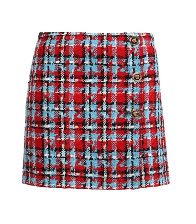 Shop Versace Check Print Tweed Mini Skirt In Multicolor