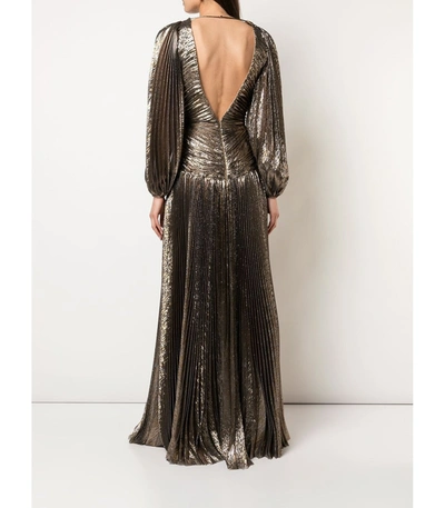 Shop Oscar De La Renta Dark Gold Pleated Gown