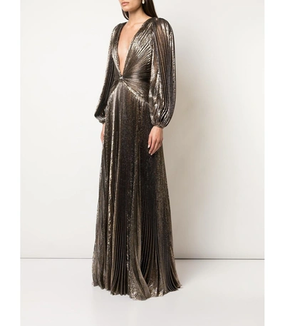Shop Oscar De La Renta Dark Gold Pleated Gown