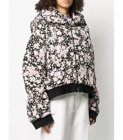 Shop Natasha Zinko Floral Puffer Jacket With Hood In Black