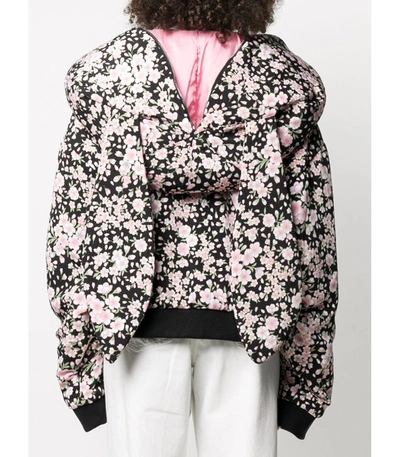Shop Natasha Zinko Floral Puffer Jacket With Hood In Black
