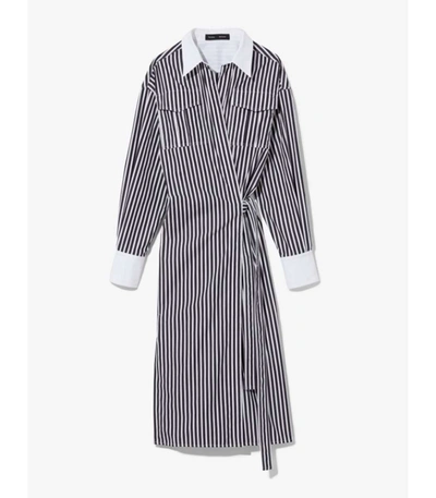 Shop Proenza Schouler Striped Cotton Wrapped Shirt Dress In 10201 Black/white