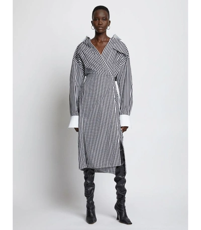 Shop Proenza Schouler Striped Cotton Wrapped Shirt Dress In 10201 Black/white