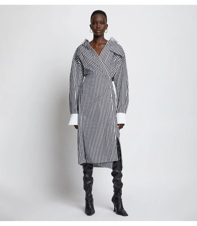 Shop Proenza Schouler Striped Cotton Wrapped Shirt Dress In 10201 Black/white