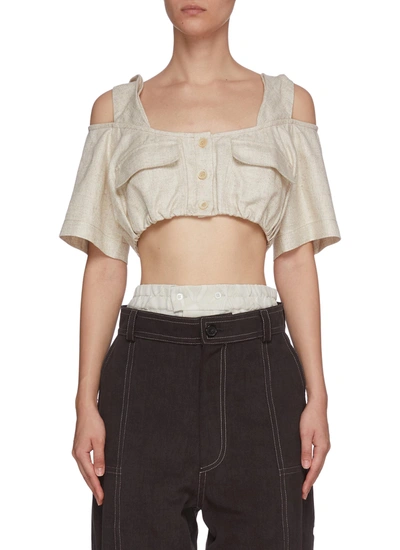 Shop Jacquemus 'le Haut Alzou' Chest Pocket Crop Tank Top In Neutral