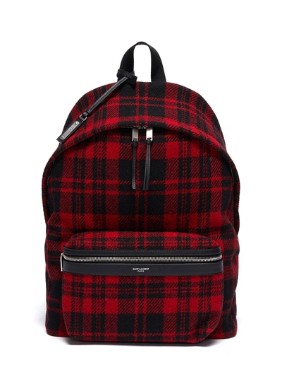 Shop Saint Laurent 'city' Tartan Backpack In Red