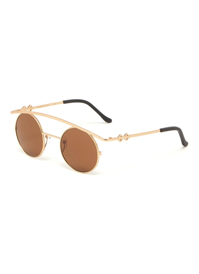 Shop Karen Wazen 'retro Xl' Metal Frame Rounded Sunglasses In Brown