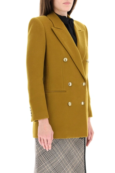 Shop Saint Laurent Double Breasted Wool And Cashmere Jacket In Green,yellow,gold