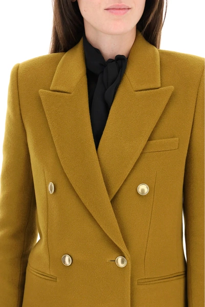 Shop Saint Laurent Double Breasted Wool And Cashmere Jacket In Green,yellow,gold