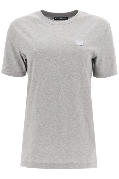 Shop Acne Studios T-shirt With Ellison Face Patch In Light Grey Melange