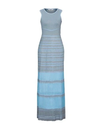 Shop Roberto Cavalli Woman Maxi Dress Azure Size 12 Viscose, Metallic Fiber, Polyester In Blue
