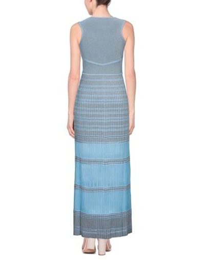 Shop Roberto Cavalli Woman Maxi Dress Azure Size 12 Viscose, Metallic Fiber, Polyester In Blue