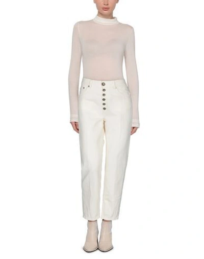 Shop Dondup Woman Denim Pants Ivory Size 29 Cotton, Linen In White