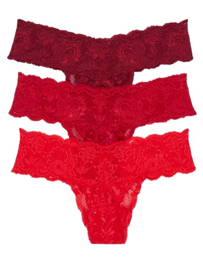 Shop Cosabella Never Say Never Cutie Low Rise Thong 3-pack In Ruby,red,rossetto