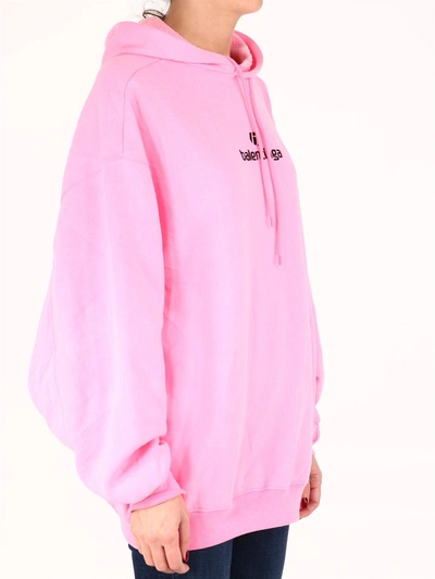 Shop Balenciaga Over Logo Hoodie Pink
