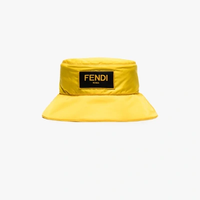 Shop Fendi Yellow Logo Patch Bucket Hat