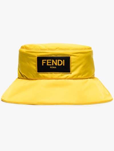 Shop Fendi Yellow Logo Patch Bucket Hat