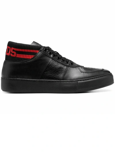 Shop Gcds Black Leather Sneaker In Nero
