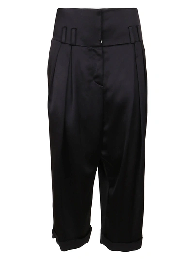 Shop Balmain Large Pleated Satin Pants In Pa Noir
