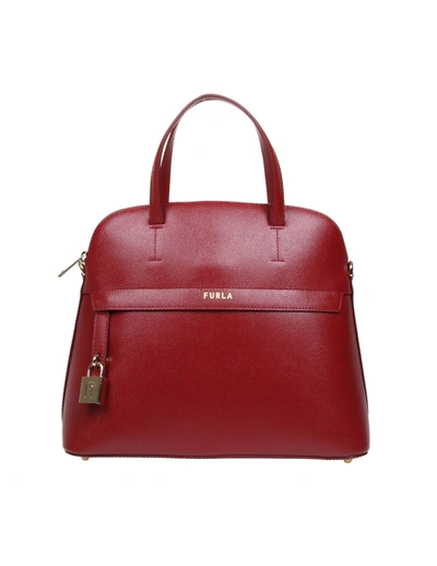 Shop Furla Piper M Handbag In Red Leather In Cherry