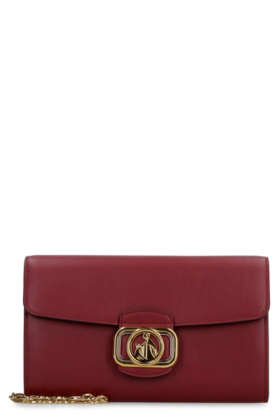Shop Lanvin Leather Clutch With Strap In Burgundy