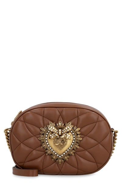 Shop Dolce & Gabbana Devotion Leather Crossbody Bag In Brown