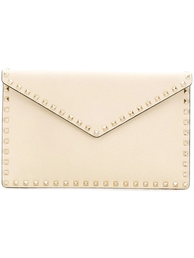 Shop Valentino Large Flat Pouch Rockstud In Ivory
